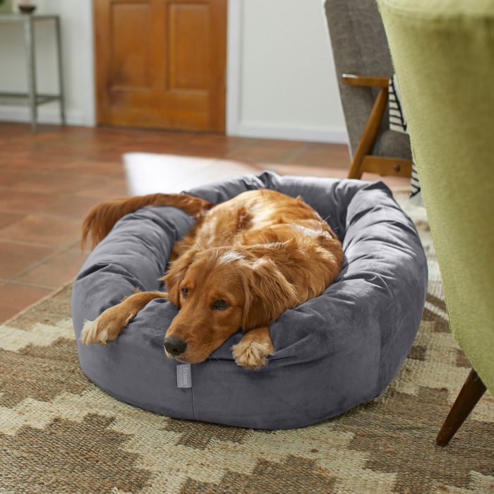 Velvet Round Bolster Dog Bed