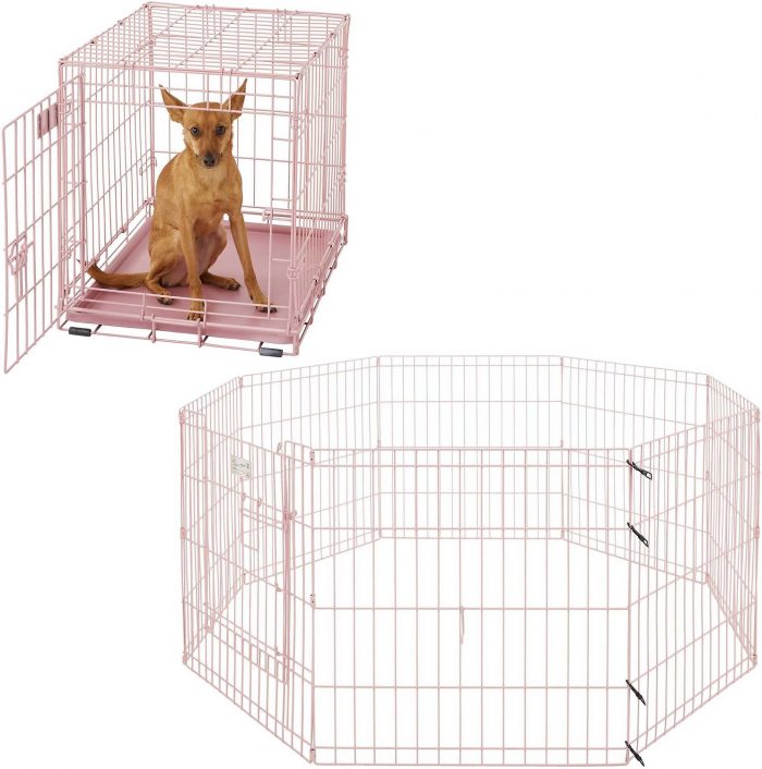 MidWest iCrate Single Door Collapsible Wire Crate + Wire Dog Exercise Pen with Full MAX Lock Door