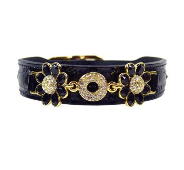 Hartman and Rose Dog Collar Daisy Black Patent