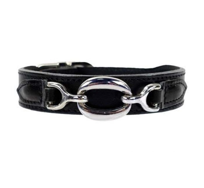 Hartman and Rose Dog Collar Hartman nickel fittings Jet Black