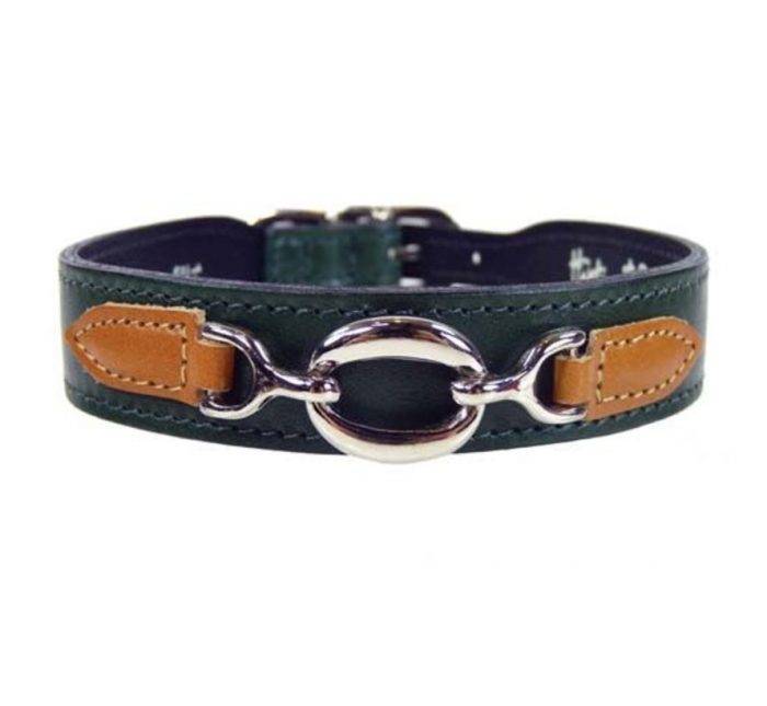 Hartman and Rose Dog Collar Hartman nickel fittings Ivy Green