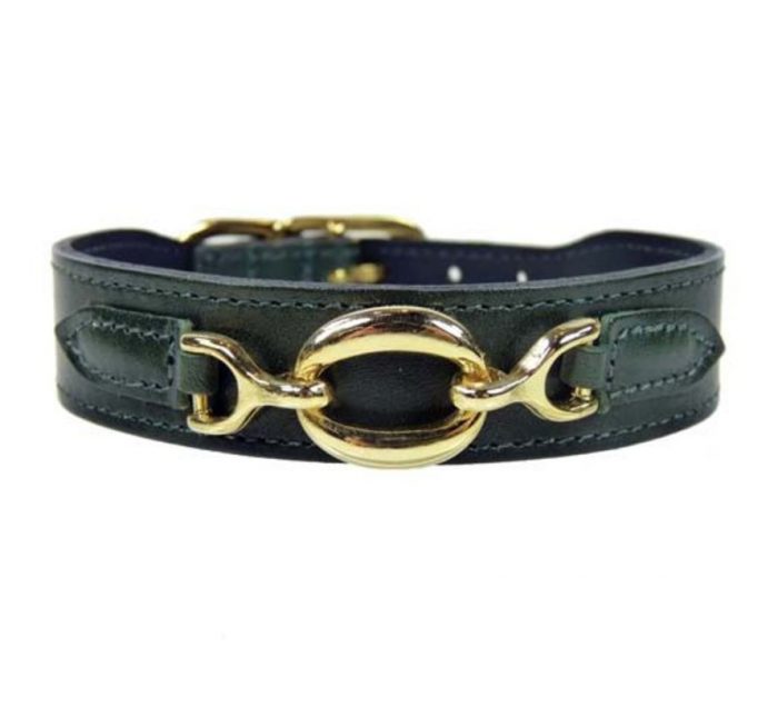 Hartman and Rose Dog Collar Hartman plated fittings Ivy Green